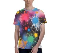 Colorful Spray Pattern Stampa Uomo Estate Morbida T-Shirt Traspirante Manica Corta Casual Athletic Tees Palestra Ufficio, Nero, M