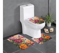 Colorful Spring Summer Flower Set Di Tappetini Da Bagno 3 Pezzi, Tappeto Con Profilo A U Resistente Tappetino Da Bagno Per Toeletta La Casa