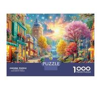 Colorful Street by A Stream at Dawn Puzzle Da 1000 Pezzi European Town Ideale Per Uomini, Donne, Anziani E over 65 52x38cm/1000pcs