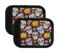 Colorful Sugar Skeleton Floral Black Luggage Handle Wraps Soft Handle Covers Bagagli Marcatori per viaggi in aeroporto, Scheletro di zucchero colorato Floreale Nero, Set of 2