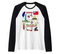 Colorful Taiwan Travel Map Art, Cultura Taiwanese & Patrimonio Maglia con Maniche Raglan