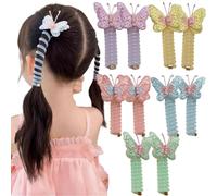 Colorful Telephone Wire Hair Bands for Girls, Butterfly Colorful Telephone Wire Hair Bands for Kids, Spiral Hair Ties Phone Cord, Telephone Cord Hair Ties, Ponytail Holder Accessories (Butterfly)