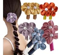 Colorful Telephone Wire Hair Bands for Girls, Butterfly Colorful Telephone Wire Hair Bands for Kids, Spiral Hair Ties Phone Cord, Telephone Cord Hair Ties, Ponytail Holder Accessories (Flowers)