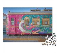 Colorful Train Art Jigsaw Puzzle for Adults: Peacock Mural on Train Fun Present & Activity for Home Wall Decor 38x26cm/1000pcs