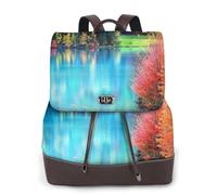 Colorful Trees Lake River Stagno Stampa Donne Zaino Impermeabile Antifurto Leggero Pu Moda Pelle Nylon Scuola Borsa A Tracolla Zaino Da Viaggio, Nero , Taglia unica