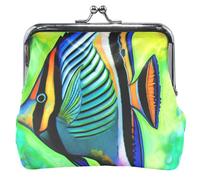 Colorful Tropical Fish Verde Blu In Pelle Portamonete & Sacchetti Carino Fibbia Bacio Blocco Moneta Carta Cambiamento Portafoglio