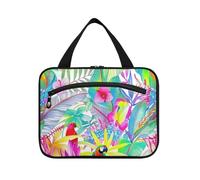 Colorful Tropical Parrot Flowers Hanging Toiletry Travel Bag con gancio, Designer Chic Bag con scomparti per gli uomini Viaggio bolso Viajero para Mujer L