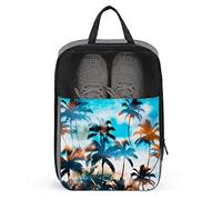 Colorful Tropical Trees Cool Blue Sky Shoe Bag with Zipper & Handle, Waterproof Breathable Portable