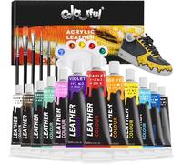 Colorful Vernice acrilica per pelle in 12 colori, tubetti da 12 ml, 6 pennelli, 144 ml, fai da te e artigianato in pelle, pittura per scarpe, decorazione per borse e portafogli, cura della giacca