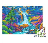 Colorful Waterfall Scene 100% Recycled Cardboard Psychedelic Waterfall Art 1000Pc Jigsaw for Adults Challenging & Brainteasing 52x38cm/1000pcs