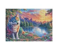 Colorful Wolf on Path in Blossom Field Puzzle 300 Pezzi Per Natale Feste E Compleanni Rompicapo Intelligente Idea Regalo Per Lui Padre E Fratello in Ogni Occasione 300 PCS