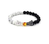 Colorfulbling - Braccialetti con perline per uomini e donne, pietra lavica nera naturale e howlite bianca, Buddha drago perline braccialetto portafortuna gioielli regalo regolabile, Pietra, Nessun