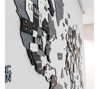 Colorfull Worlds Mappa del mondo in legno 3D da parete, decorazione da parete unica con spilli per gli appassionati di viaggio, decorazione da parete per casa e ufficio, grigio, media