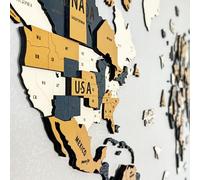 Colorfull Worlds Mappa del mondo in legno 3D, decorazione da parete unica con spilli, per gli appassionati di viaggio, decorazione da parete per casa e ufficio, oro-blu, grande