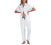 COLORFULLEAF 100% cotone, pigiama da donna, con bottoni, pigiama, set da 2 pezzi, a maniche corte, pantaloni lunghi
