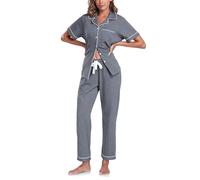 COLORFULLEAF 100% cotone, pigiama da donna, con bottoni, pigiama, set da 2 pezzi, a maniche corte, pantaloni lunghi
