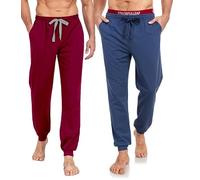 COLORFULLEAF Pantaloni da jogging da uomo, in cotone, per il tempo libero, leggeri, con polsini, 1 blu e rosso scuro, M