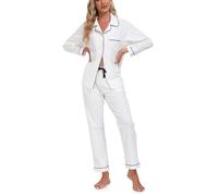 COLORFULLEAF Pigiama da donna, 100% cotone, con bottoni, a maniche lunghe, set da 2 pezzi, biancheria da notte