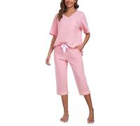 COLORFULLEAF - Pigiama da donna con abbottonatura, set completo 100% cotone, maniche lunghe e corte, biancheria da notte in due pezzi, casacca, Colore: rosa., M