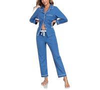 COLORFULLEAF - Pigiama da donna lungo, 100% cotone, con abbottonatura, a maniche lunghe, in 2 pezzi, S