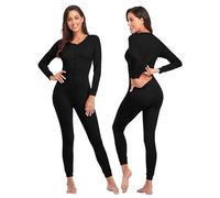 COLORFULLEAF Tuta termica da donna, monopezzo, pigiama da donna, con bottone, pigiama intero per adulti da donna, Nero , S