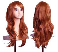 Colorfulpanda Parrucca cosplay ondulata lunga per donne, capelli pieni con pony ricci parrucca sintetica per bambini, anime cosplay Halloween costume party(rosso rame)28 pollici/70 cm