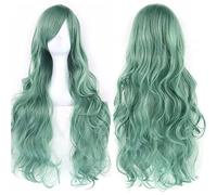 ColorfulPanda - Parrucca da donna con capelli lunghi riccia ondulati, per feste e cosplay, colore verde chiaro.
