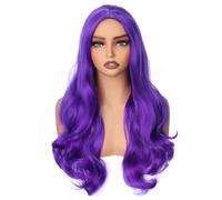 Colorfulpanda Parrucca lunga ondulata per donne e ragazze, capelli sintetici naturali ricci resistenti al calore con righe al centro, per Halloween, cosplay, festa o tutti i giorni, 63,5 cm