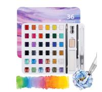 Colori ad,Tavolozza per Acquerelli con 36 Colori,Kit di con Penna Pennello - per Bambini Principianti Adulti per Classe Viaggio Arte Progetti Manicure