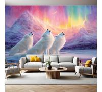 Colori Al Neon Carta da Parati Tre lupi bianchi Fotografica 3D Effetto 400x280 cm TNT Murale Decor da Muro Soggiorno Camera da Letto Sala Cucina Camera dei Bambini