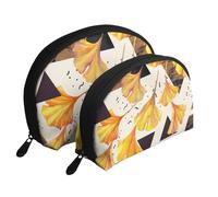 Colori autunnali Foglie di Ginkgo, Borsa per trucco a conchiglia Portamonete da donna Borsa da toilette piccola Borsa per cosmetici 2 pezzi