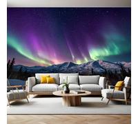 Colori Magici Carta da Parati Fotografica Aurora boreale sulle montagne innevate Poster Giganti da Parete 400 x 280 cm Soggiorno Divano TV Hotel a Tema Corridoio di Lusso Sfondo Dipinto Murale