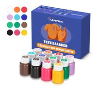 Colori per Tessuti Permanenti 12 x 20 ml - Set Pittura per Tessuti, Pelle e Cuoio | Colore Acrilico per Stoffa, Scarpe, Magliette e Jeans Lavabile | Tempere per Vestiti | Fabric Paint Professionale