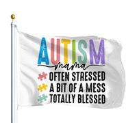 Colori Vivaci Bandiera Pirata Autism Mom Often Stressed A Bit Of A Mess Totally Blessed Bandiere Da Balcone Con Occhielli Striscioni Di Bunting Per Giardino Esterno Balcone 90X150Cm