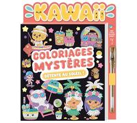 Coloriages mystères kawaii détente au soleil: Avec 1 stylo gel doré