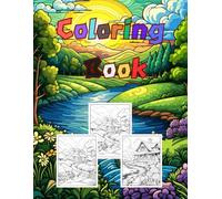 Coloring Books for Adults Teens Relaxation-Natural Scenery Mountains River Sun Clouds: All line drawings are hand-painted by artists, with realistic pictures and rich details