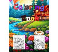 Coloring Books for Adults Teens Relaxation-Small River Colourful Flower Forest Cottage Grass