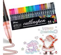 Coloring Lightstick Graffiti Pen, 36-Color Lightstick Graffiti Pen Outline, Colors Double Line Outline Art Pens, Shimmer Markers Outline Glitter Pens (24-Color)