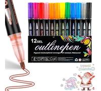 Coloring Lightstick Graffiti Pen, 36-Color Lightstick Graffiti Pen Outline, Colors Double Line Outline Art Pens, Shimmer Markers Outline Glitter Pens (12-Color)