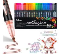 Coloring Lightstick Graffiti Pen, 36-Color Lightstick Graffiti Pen Outline, Colors Double Line Outline Art Pens, Shimmer Markers Outline Glitter Pens (36-Color)