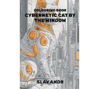 Coloring Page - Cybernetic Cat by the Window - A mechanical cat with a transparent body, through which wires are visible, sits on the windowsill of a ... and looks out at the city below at night