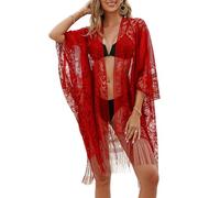 colornival Kimono da Spiaggia Pizzo Sexy per Donne, Copricostume Elegante con Frange, Trasparente, Ideale per Mare e Vacanze