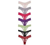 COLOROSES Confezione da 7 perizoma in pizzo da donna, con finiture in pizzo casuali e tessuto, comodo set di biancheria intima sexy con perizoma posteriore a T, Assortimento - 7 pezzi, Medium