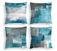 COLORPAPA Set di 4 federe per cuscini decorativi, federa per cuscino con fantasia astratta, per divano, camera da letto e soggiorno, 46x46 cm, grigio, verde acqua e turchese