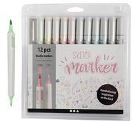 Colortime 37380 Sketch Double Marker 12 Pieces 1mm / 2-5mm Line Width Multi-Colo