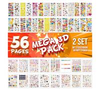 ColorTouch Set di Adesivi 3D, 56 Fogli per Bambini e Adulti - Album per Bullet Journal, Scrapbook, Ragazze - Numeri, Lettere, Animali, Dinosauri, Auto