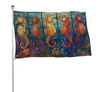 Colorul - Bandiera da nuoto con 5 cavallucci marini, 9 x 1,5 m, per esterni, giardino, decorazione per cortile, portico, prato, fattoria