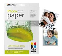COLORWAY Carta fotografica altamente lucida, autoadesiva, 50 fogli, 115 g/m², DIN A4, ad asciugatura rapida, impermeabile, per tutte le stampanti a getto d'inchiostro, stampa di qualità fotografica