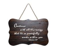 Colossesi 1:29 Continue with All His Energy That He So Powerfully Works Within You, cartello in legno stampato rustico da parete in legno con citazioni, poster per ufficio, nuova decorazione per la