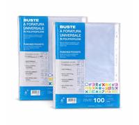 Colourbook 100 Buste Forate A4 per Raccoglitori - Polipropilene Pesante Trasparente, Finitura Liscia Extra Brillante, Foratura Universale, Formato 22x30 cm
